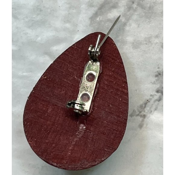 Vintage Christmas Egg Shaped Santa Face Brooch Pin Hand Painted Wood Santa Head - Picture 5 of 6